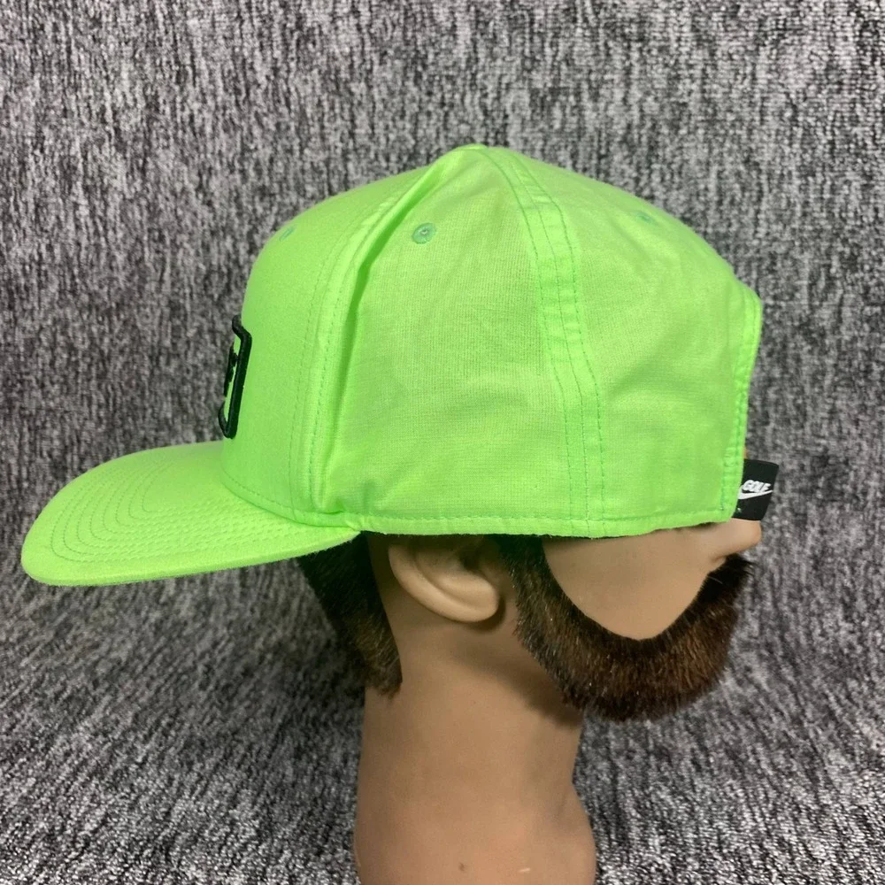 Nike Golf Hat Cap Neon Green Black Patch Leather Strapback Flat Bill Mens OSFM